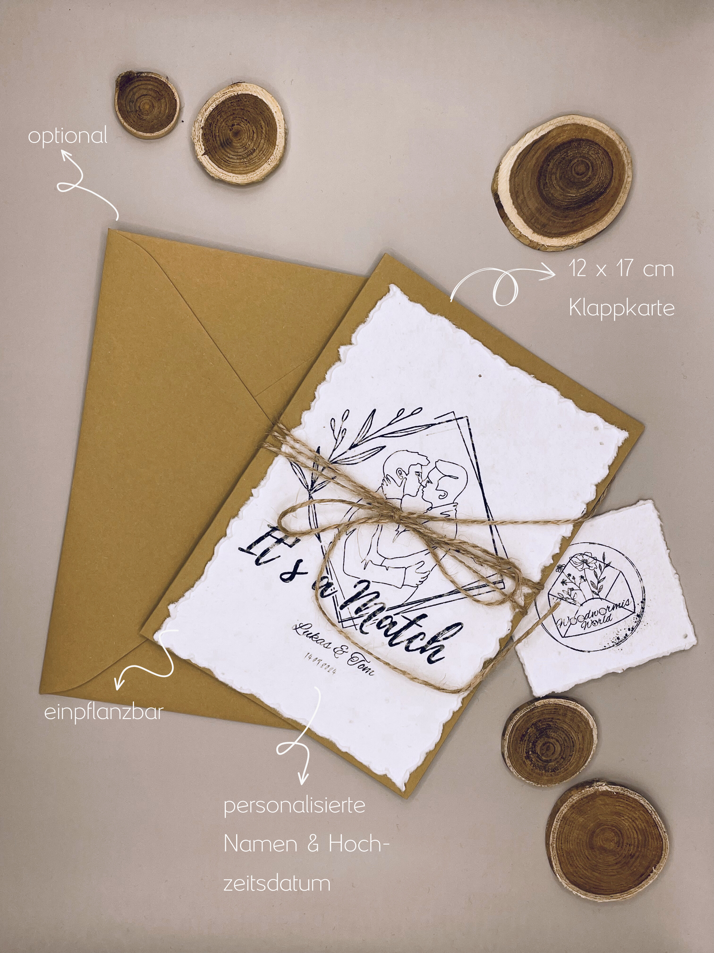 Hochzeitskarte "It's a match" gleichgeschlechtliches Paar Männer | Saatgutkarte zum Einpflanzen | 12 x 17 cm Klappkarte