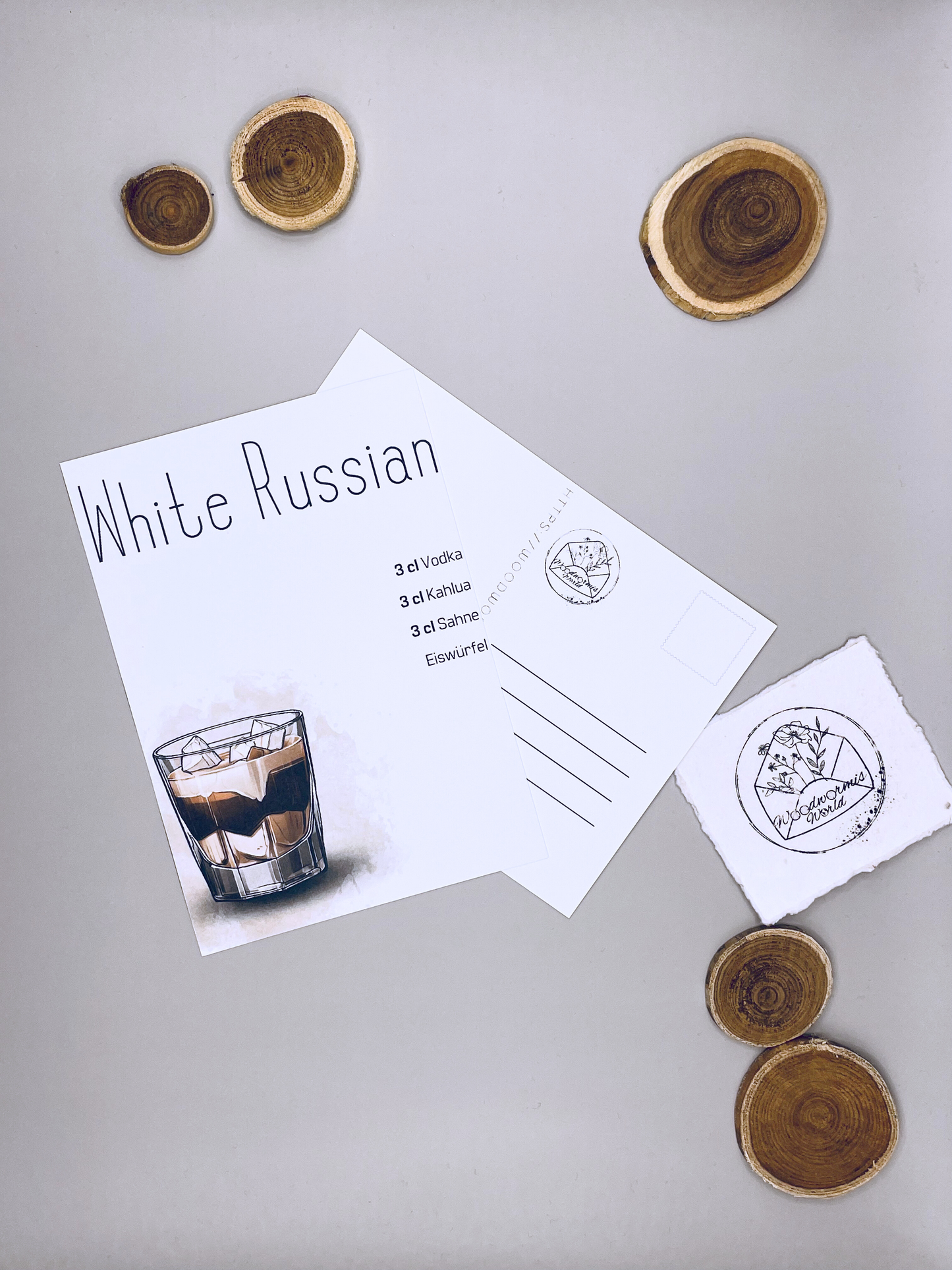 Cocktailkarte White Russian Rezept | 10,5 x 14,8 cm Postkarte