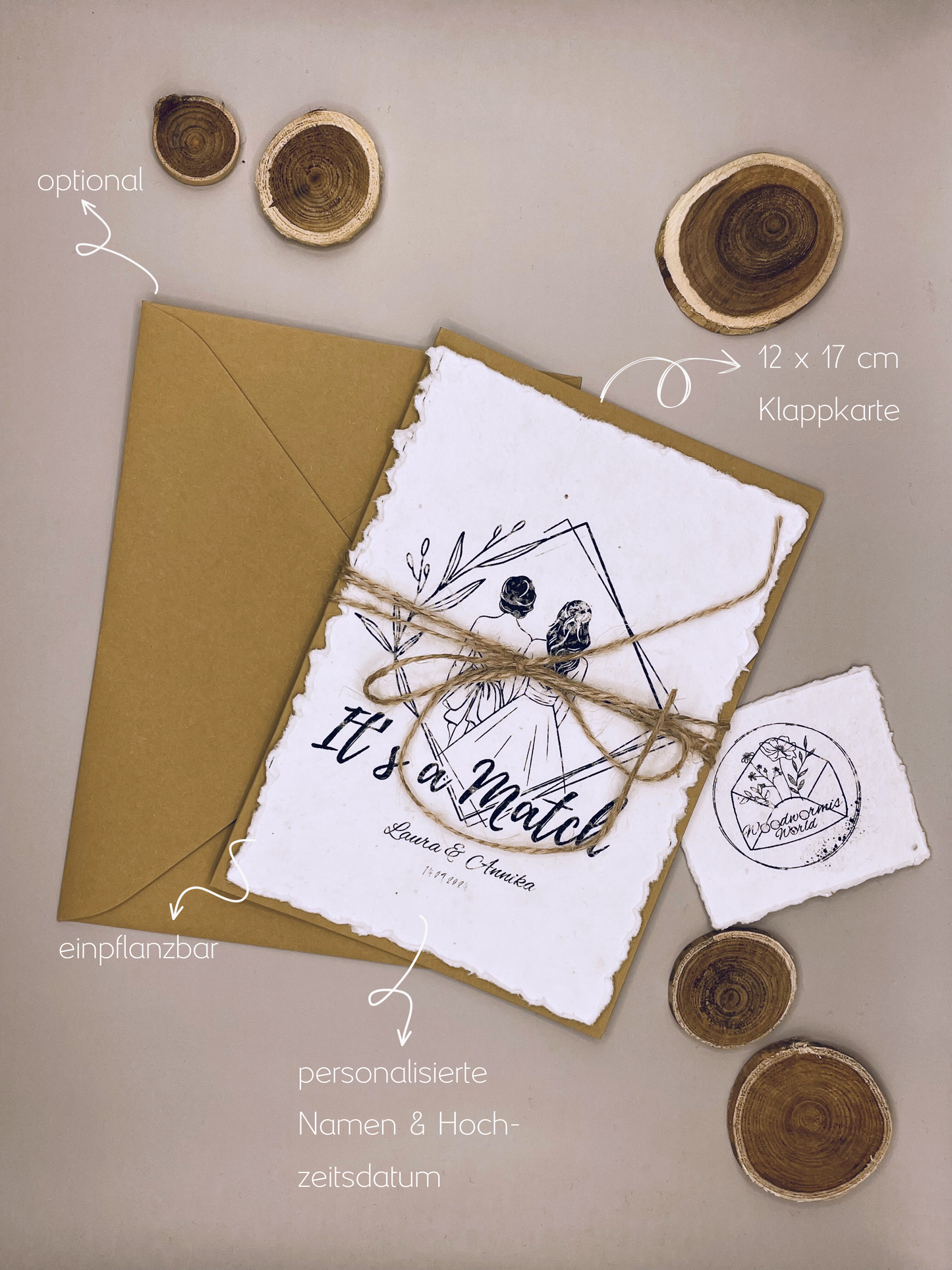 Hochzeitskarte "It's a match" gleichgeschlechtliches Paar Frauen | Saatgutkarte zum Einpflanzen | 12 x 17 cm Klappkarte