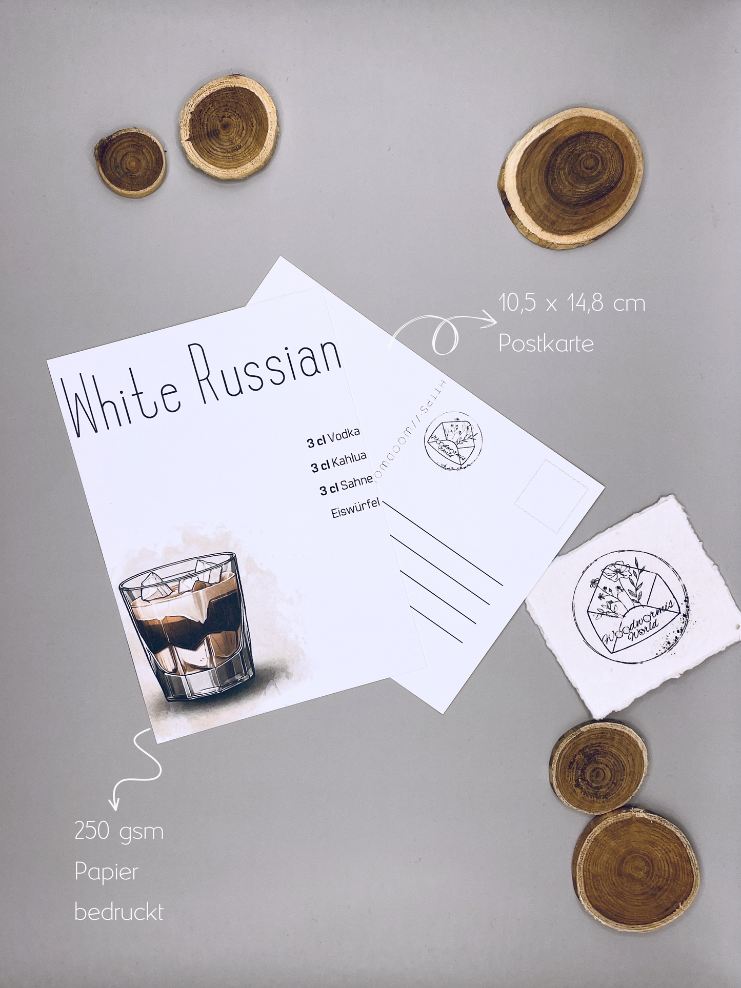 Cocktailkarte White Russian Rezept | 10,5 x 14,8 cm Postkarte