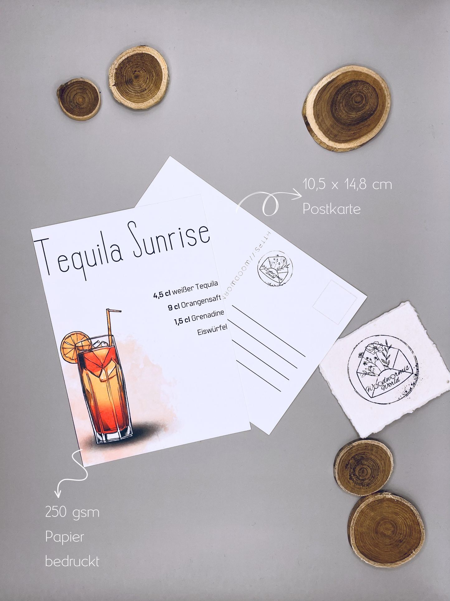 Cocktailkarte Tequila Sunrise Rezept | 10,5 x 14,8 cm Postkarte