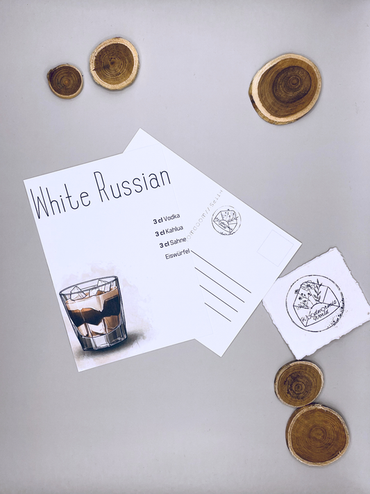 Cocktailkarte White Russian Rezept | 10,5 x 14,8 cm Postkarte
