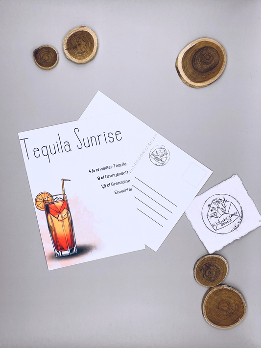 Cocktailkarte Tequila Sunrise Rezept | 10,5 x 14,8 cm Postkarte