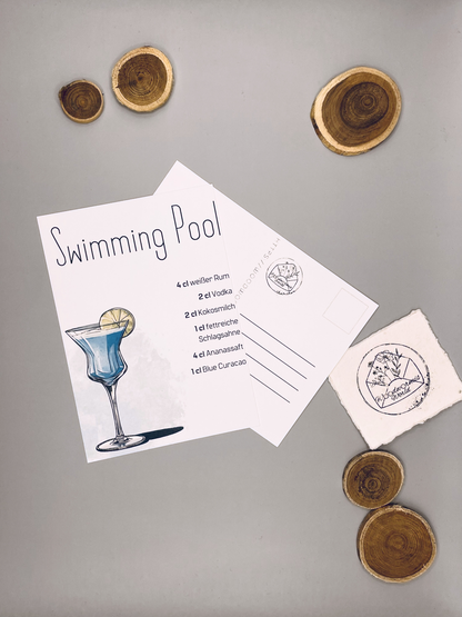 Cocktailkarte Swimming Pool Rezept | 10,5 x 14,8 cm Postkarte