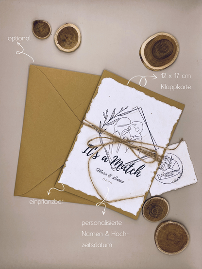 Hochzeitskarte "It's a match | Saatgutkarte zum Einpflanzen  | 12 x 17 cm Klappkarte