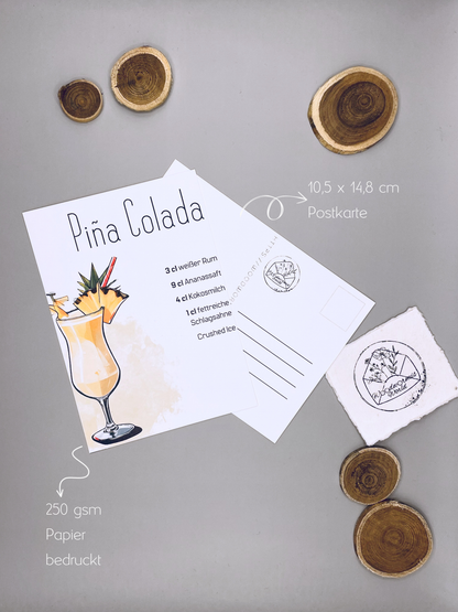 Cocktailkarte Piña Colada Rezept | 10,5 x 14,8 cm Postkarte