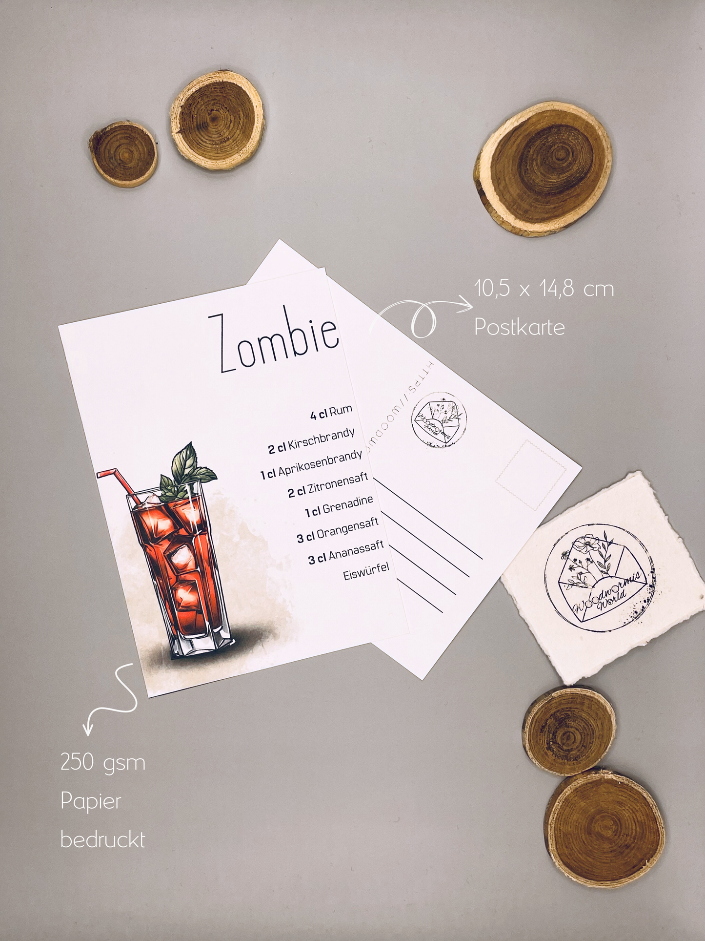 Cocktailkarte Zombie Rezept | 10,5 x 14,8 cm Postkarte