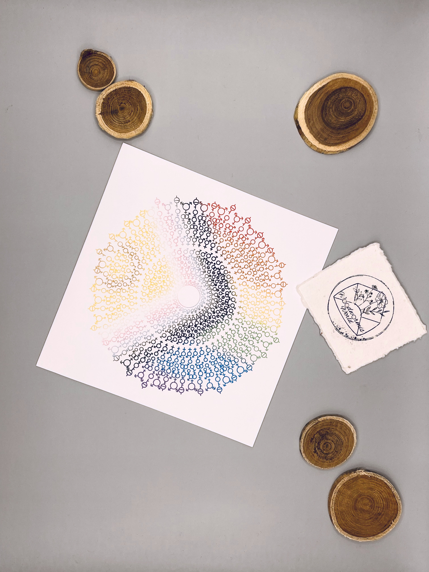Pridekarte Geschlechtssymbolmandala Prideflag| 15 x 15 cm Klappkarte