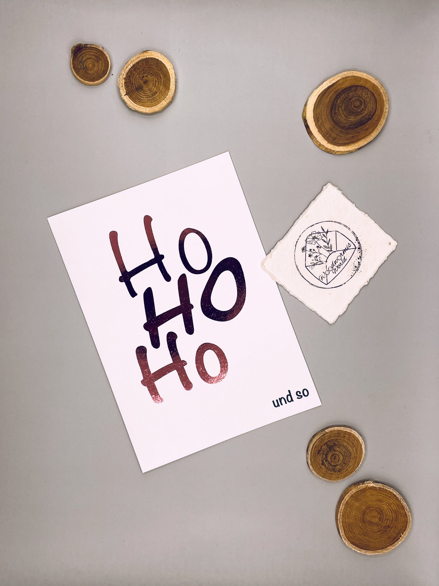 Weihnachtskarte "Ho Ho Ho und so" rosa metallic  | 12 x 17 cm Klappkarte