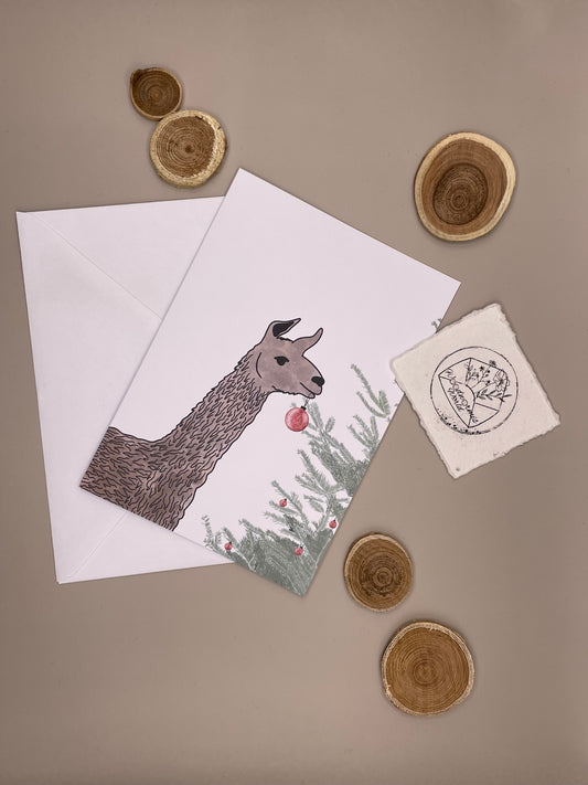 Weihnachten mit einem Lama | 12 x 17 cm Klappkarte